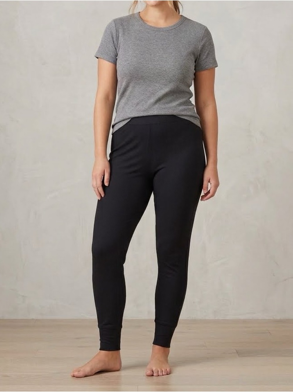 Stars Above Black Ribbed Jogger Leggings Thermal Sleep Pants 1X